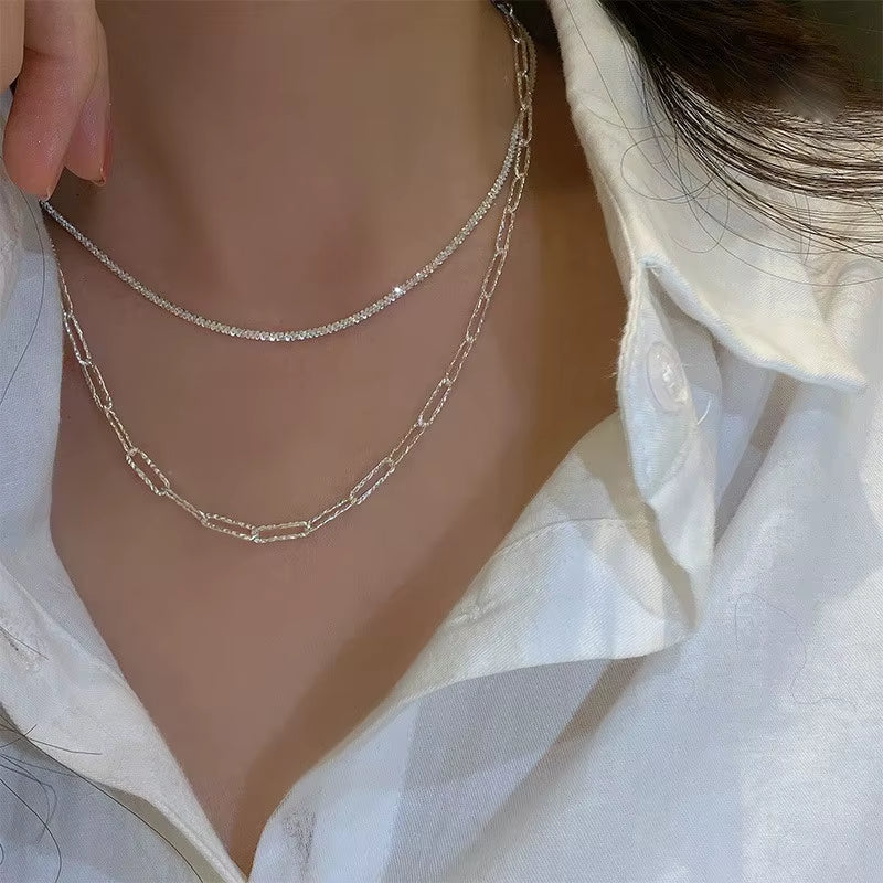 Fashion Simple Sparkling Necklace for Women Silver Color Clavicle Chain Choker Necklace Female Korean Wedding Party Jewelry Gift