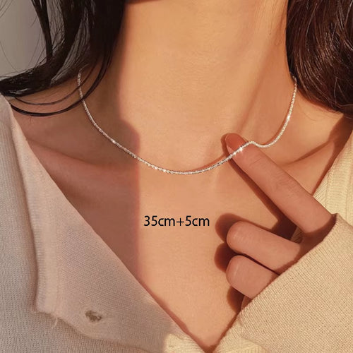 Fashion Simple Sparkling Necklace for Women Silver Color Clavicle Chain Choker Necklace Female Korean Wedding Party Jewelry Gift