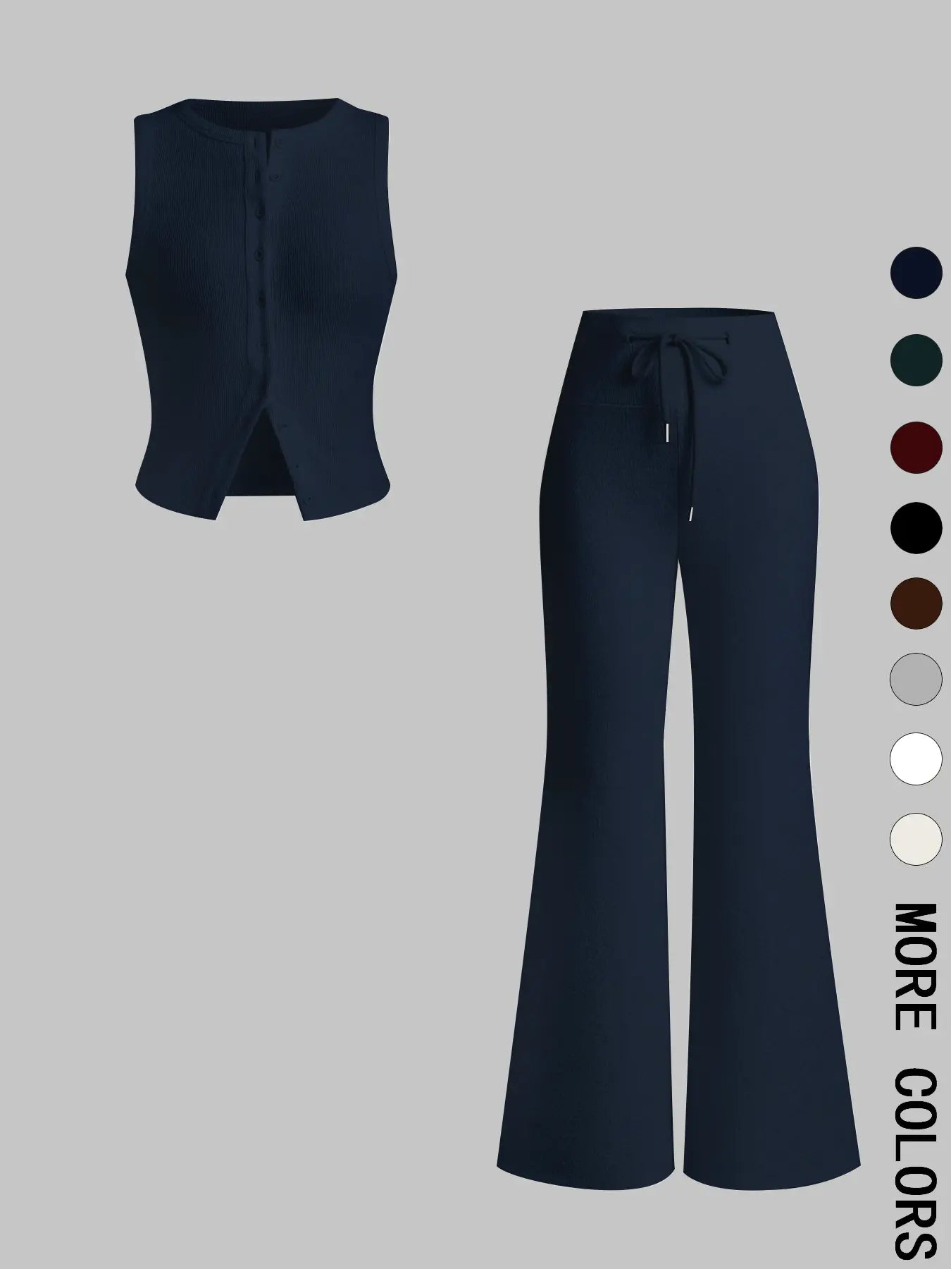 Women'S Casual Summer Plain Color Sleeveless Top & Wide Leg Drawstring Pants Set, Slim-Fit Design, Comfortable Knit Fabric, Perfect for Daily Wear, Womenswear